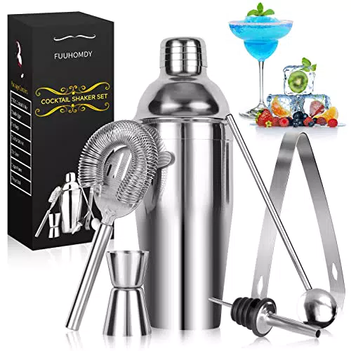 Cocktail Shaker Set, Edelstahl 304 Zubehör 6 stück 750ML Professioneller Bar Cocktailshaker Kit mit Messbecher und Barlöffel Cocktail Starter Set Geburtstags-/Weihnachts Frauen Männer