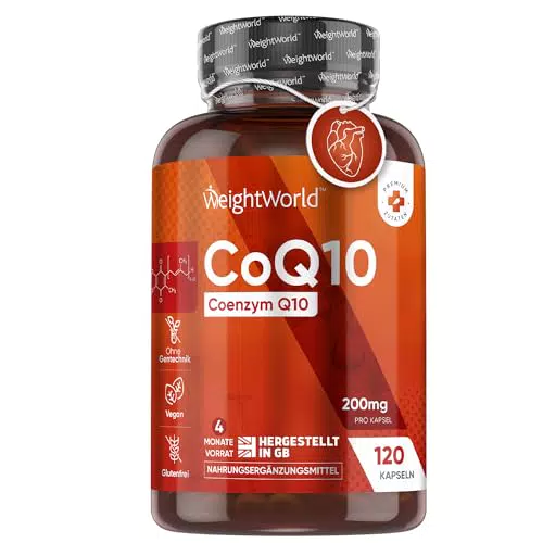 Coenzym Q10-200mg pro Kapsel - 120 vegane CoQ10 Kapseln - 4 Monate Vorrat - Aus Pflanzlicher Fermentation - Bioaktiv