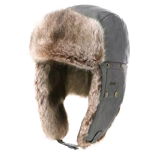 Comahts Winter Trapper-Hut Kunstleder Aviator Pilotenmütze Damen Herren Schwarz Warm Gefütterte Kunstpelz-Hut mit Winddichten Ohrenklappen X