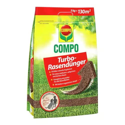 COMPO Turbo-Rasendünger - leistungsstarker Rasendünger für alle Rasenflächen - für schnelle Ergebnisse - 5 kg für 130 m