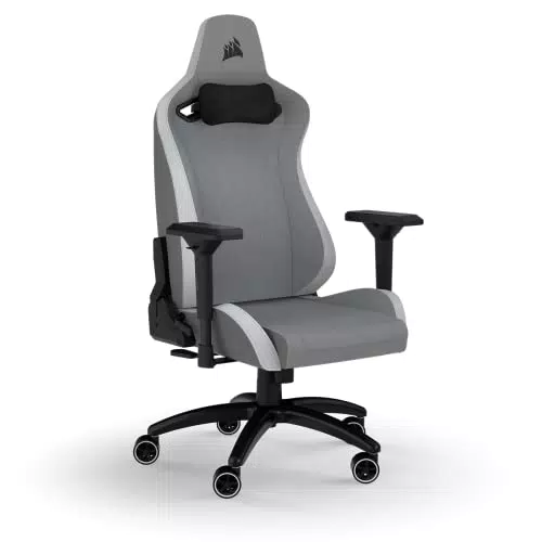 Corsair TC200 Gaming-Stuhl mit Stoffbezug, Standard Fit Hellgrau/Weiß