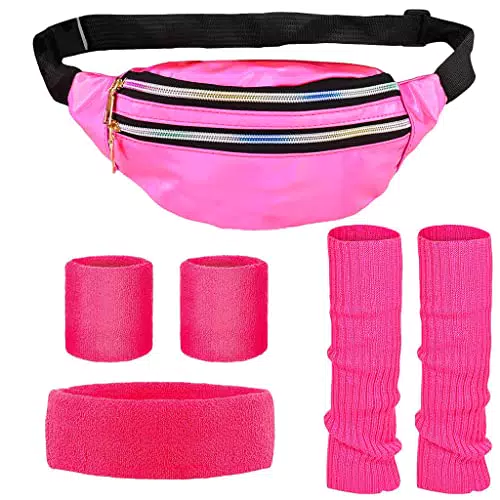 CosCool 80er Jahre Outfit Damen Neon Kostüm Accessoires Set
