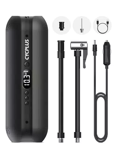 CYCPLUS Luftpumpe, 12V DC/AC 2-in-1, Max I50PSI Automatische Abschaltung Elektrischer Kompressor Tragbar Fahrradpumpe Mini Reifenpumpe für alle Fahrräder Motorräder und Autos