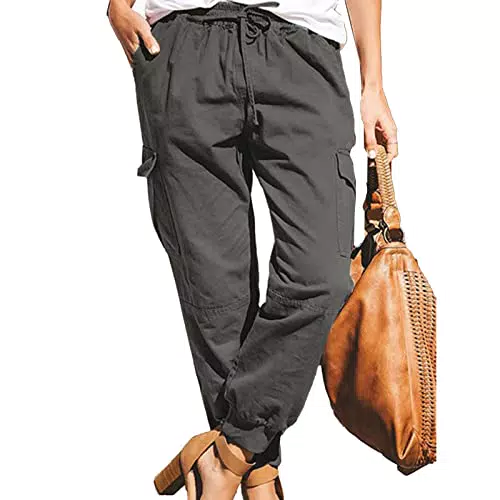 Damen Freizeithosen Multi Taschen Cargohose Elastische Taille Jogginghose Sporthose Workwear Outdoorhose mit Kordelzug