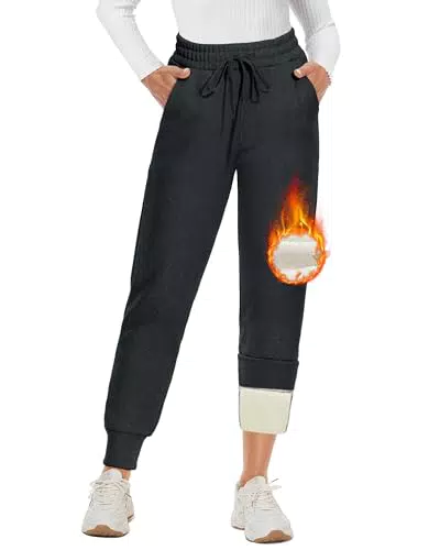 DDOBB Warme Jogginghose Gefüttert Damen Winter Fleecehose Verdickte Thermo Hosen Mit Taschen Für Outdoor Freizeit Sporthose Lang Laufhose Mit Kordelzug Training Sweatpants