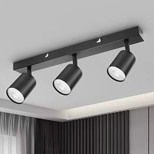 Dehobo Led Deckenstrahler Schwenkbar 350° 3 Flammig Deckenleuchte GU10 - Wandstrahler Schwarz - Spotlight Lampe Deckenlampe für Wohnzimmer Schlafzimmer Küche