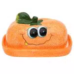 Dekohelden24 Keramik Butterdose/Butterbehälter als Orange/Mandarine