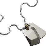 Diesel Halsband Für Männer Doppelte Hundemarken, 60Cm+5Cm Silber Edelstahl Halsband