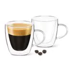 DLux Espressotassen mit Griff Set Espressogläser doppelwandig - Gläser aus Borosilikatglas - Espresso Glas Espressotasse mit Henkel aús Thermoglas - Nespresso Tasse