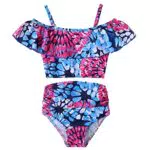DNFUN Mädchen Gänseblümchen Bikini Set Badeanzug Tankini mit Hoher Taille Hosenbund für Kinder Badeanzug mit Zweiteiler Rüschen Schwimmkleidung