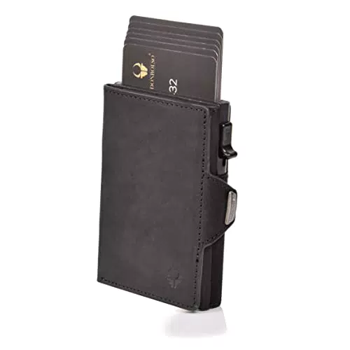 DONBOLSO Wallet Flip I Slim Wallet mit Flipcase I Leder Geldbeutel mit RFID Schutz I Schmale Geldbörse mit Platz für bis zu 10 Karten I Mini Portemonnaie für Herren und Damen I Wallet ohne Münzfach