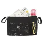 Dooky - Kinderwagen Organizer Deluxe Romantic Leaves Black - Perfekt für Unterwegs - Kinderwagentasche Baby Zubehör Wickeltasche - Wasserabweisendes Polyester - Schwarz