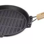 ECHTWERK EW-GE-1235 Grillpfanne aus Gusseisen mit Grillstreifen-mit Holzgriff