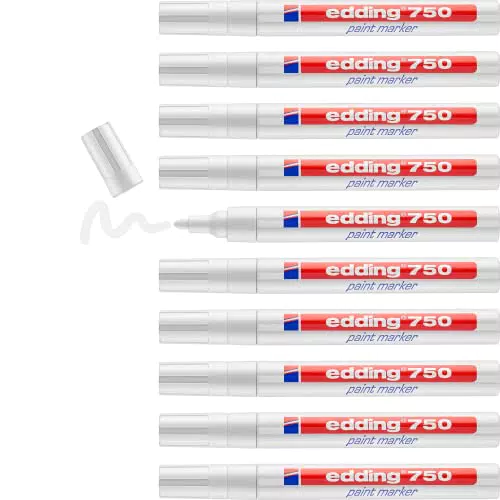 edding 750 Lackmarker - weiß - 10 Stifte - Rundspitze 2-4 mm - Lackstift zur Markierung und Beschriftung von Metall
