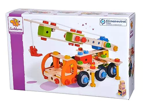 Eichhorn 100039094 Constructor Kranwagen vielseitiges Holzspielzeug