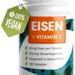 Eisentabletten 180x mit 40 mg Eisen + Vitamin C aus Hagebutten - Tabletten VEGAN mit bioverfügbarem