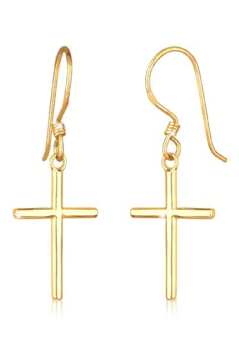 Elli Ohrringe Damen Ohrhänger Kreuz in 925 Sterling Silber Vergoldet
