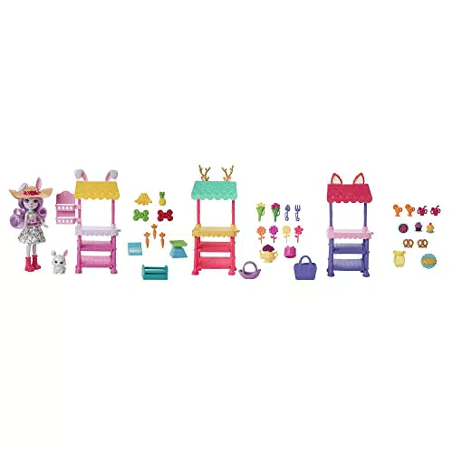Enchantimals HHC17 - City Tails Bauern-Markt Spielset mit Hasen-Mädchen Becker Bunny Puppe und Hasen-Figur Lop