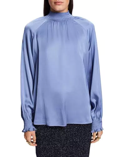 ESPRIT Satinbluse mit Smok-Details
