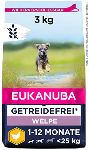 Eukanuba Welpenfutter getreidefrei mit Huhn für kleine und mittelgroße Rassen - Trockenfutter ohne Getreide für Junior Hunde