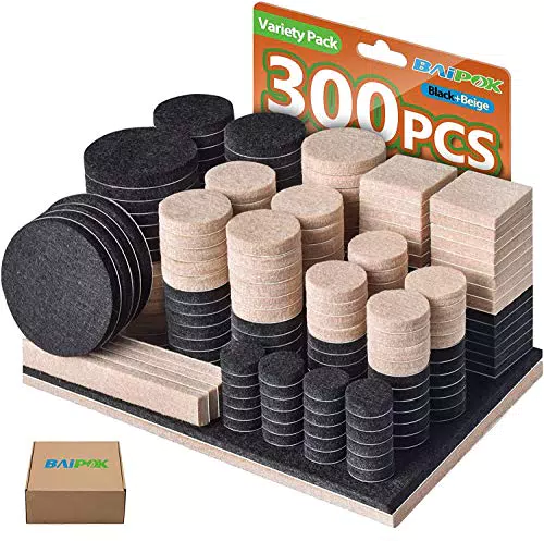 Filzgleiter Selbstklebend Set 300 Stück - Schwarz - Premium Möbelgleiter Filz Pads 5 mm Starke - Filz für Stühle Bodengleiter- Effektiver Schutz Ihrer Möbel & Holzfußböden