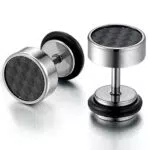 Flong Männer Ohrstecker Damen Ohrringe, 8mm Edelstahl Gestüt Stecker Kohlenstoff Carbon Fiber Kohlefaser Ohrringe Ohrstecker Ohrhänger Silber Schwarz Fake Plug Tunnel Herren …