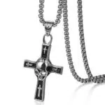 Flongo Herren-Kette Männer Anhänger Halskette Rosenkranz Kette Silber Schwarz Kreuz Kruzifix Totenkopf Schädel Venezianierkette Herrenketten Motorradfahrer Biker Herren-Accessoires
