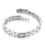 Flongo Keramik Armband Damen weiß: Porzellan Weiss Silber Herren Pärchen Edelstahl Armbänder Armreif Edelstahl Armkette dünn für Frauen Männer Paar