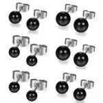 Flongo Perlen Damen Ohrstecker Set schwarz 12 Stück 3~8mm Edelstahl Kugel Ohrringe Ohrstecker Stud Fake Plug Fakeplugs Silber Schwarz Kugel Perle Perlen Charm Charme Elegant Damen 6 Paar Set