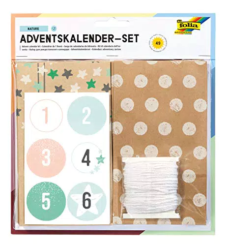 folia 9396 - Adventskalender Set Nature, mit 24 lebensmittelechten Papiertüten je 10 x 17