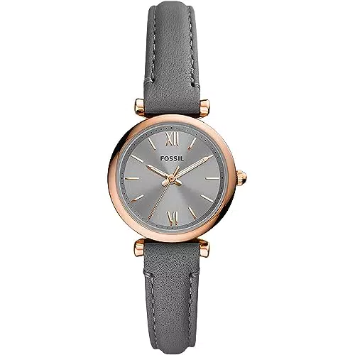Fossil Damenuhr Carlie Mini, Quarzwerk, 28mm Rose Gold Edelstahlgehäuse mit Lederarmband