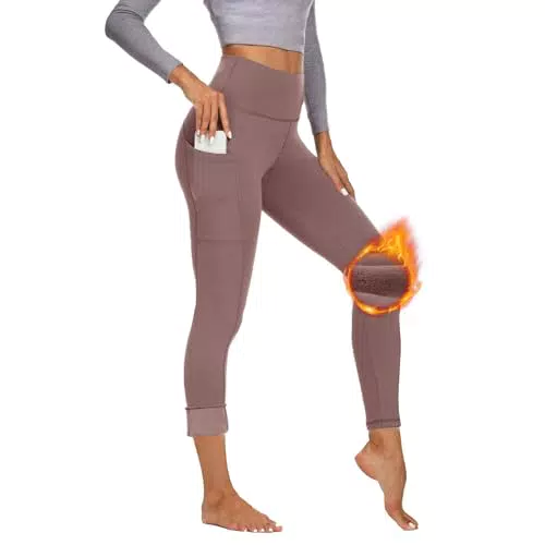 Gayhay Thermo Sport Leggings Damen mit Taschen Gefütterte Winter Sporthose Lang Warme Innenfleece High Waist Laufhose Thermounterwäsche Dicke Outdoor Activewear Schwarze L-X