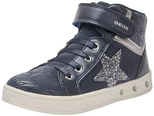 Geox J Skylin Girl Sneaker, Navy/DK Silver