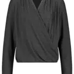 Gerry Weber Damen Langarmshirt im Wickel-Look mit Glitzer-Effekt Langarm unifarben Schwarz 38