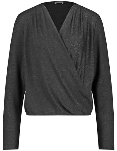 Gerry Weber Damen Langarmshirt im Wickel-Look mit Glitzer-Effekt Langarm unifarben Schwarz 38