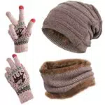 GIKPAL Wintermütze Warm Strickmütze und Schal Handschuh Set Beanie Mützen mit Fleecefutter für Damen und Herren