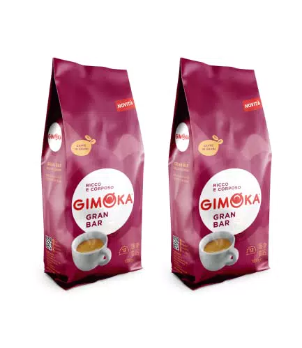 Gimoka - Ganze Kaffeebohnen - 2 Kg - Mischung GRAN BAR - Intensität 12 - Made In Italy - 2 Packungen À 1 Kg