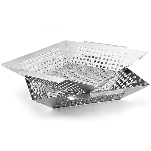 Grillkorb Edelstahl Set für BBQ Grillschale, 25CM Grill-Korb für Gemüse und Fleisch & Fisch