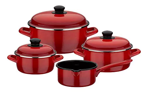 GSW 190114 Kochtopf-Set Red Shadow 7-tlg, Stahl-Emaille