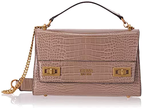 GUESS Damen Katey Croc Flap Schultertasche, Light Rum