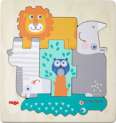 HABA 305710 - Holzpuzzle Tierisch wild, Holzpuzzle ab 2 Jahren