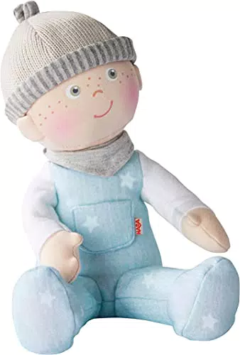 HABA 305753 - Kuschelpuppe Pit, Puppe ab 0 Jahren, blau