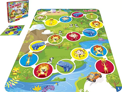 Hasbro Twister Junior Spiel, Tierisches Vergnügen, doppelseitige Matte
