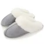 Hausschuhe Damen Herren Winter Plüsch Warm gefüttert Hausschuhe Pantoletten Bequeme Rutschfeste Flache Slippers Grau