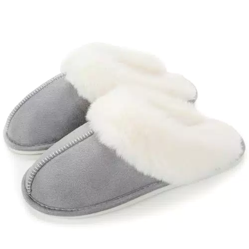 Hausschuhe Damen Herren Winter Plüsch Warm gefüttert Hausschuhe Pantoletten Bequeme Rutschfeste Flache Slippers Grau