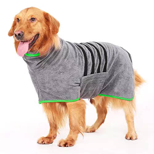 HezzLuv Bademantel für Hunde, Hundebademantel aus Mikrofaser für Mittlere Und Große Hunde Grau Badetuch Hund Hundehandtuch Schnell Trocknend