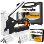 Hinrichs Handtacker Set - 3 in 1 Profi Tacker für Holz - Stofftacker Handwerker zum Fixieren - mit Klammern - Möbeltacker - Staple Gun - Holztacker mit 400 Klammern & 200 Nägel