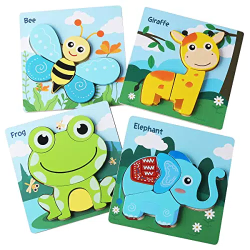 Holz-Puzzles für Kleinkinder, 4-teiliges Tier-Puzzle-Set