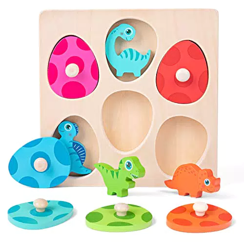 Holzpuzzle ab 1 Jahr, Baby Montessori Holzspielzeug Dino Eier für 12-36 Monate Mädchen und Jungen