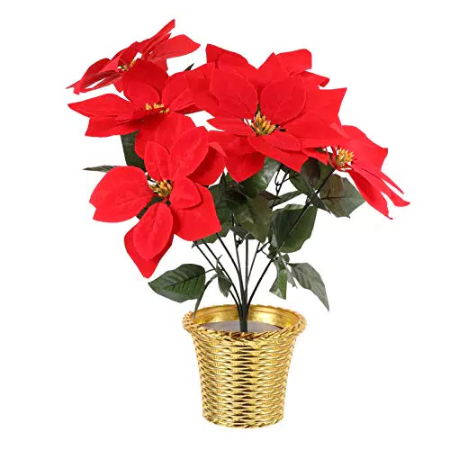 Homoyoyo Künstliche Weihnachtsstern-Töpfe Künstlicher Weihnachtsstern-Blumenstrauß aus Seide Roter Kunstblumen-Blumenstrauß für Den Innen- Und Außenbereich Veranda Hochzeit